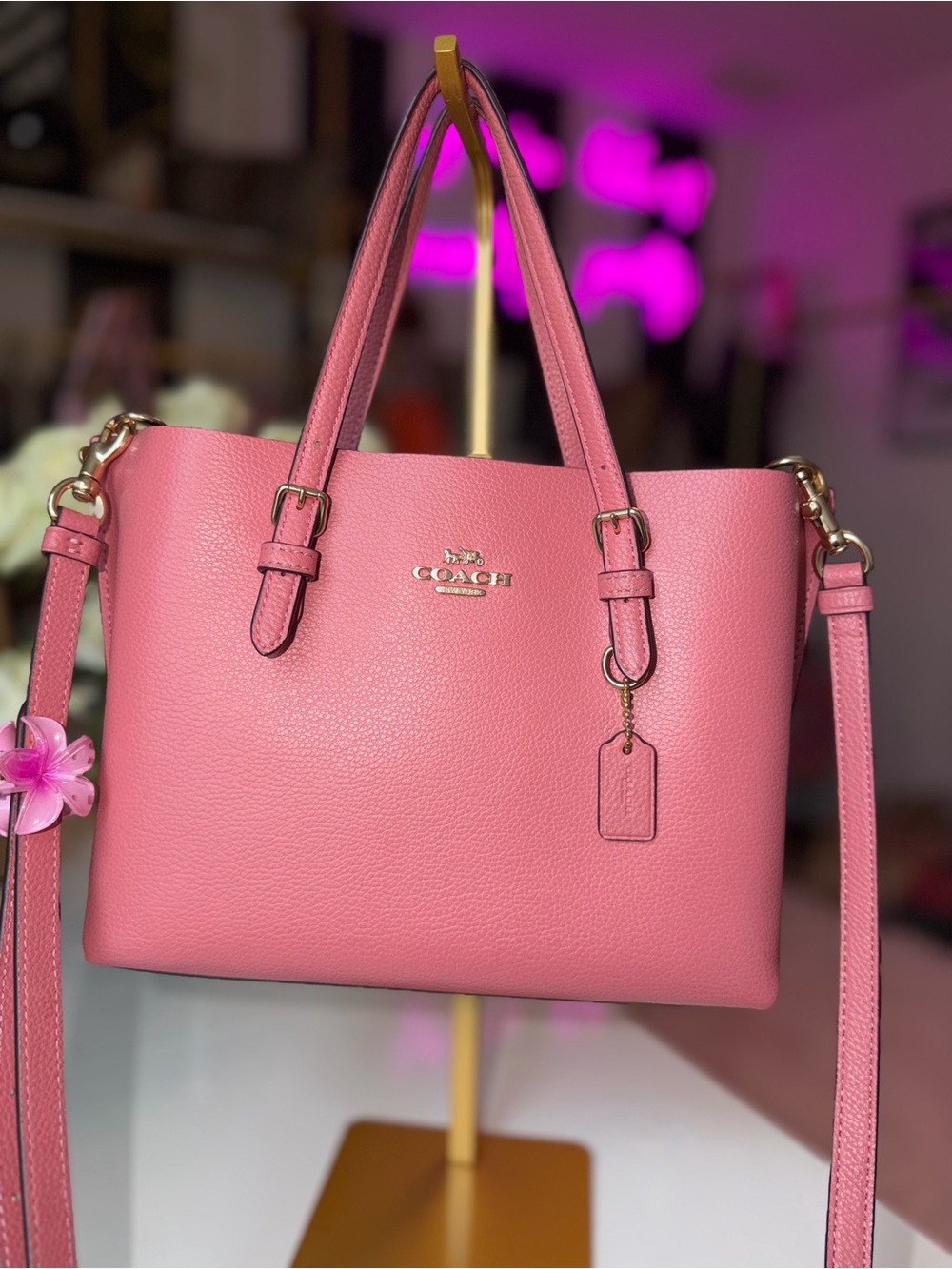 Coach Mollie Tote 25 C4084 True Pink Leather Crossbody Satchel Authentic handbag